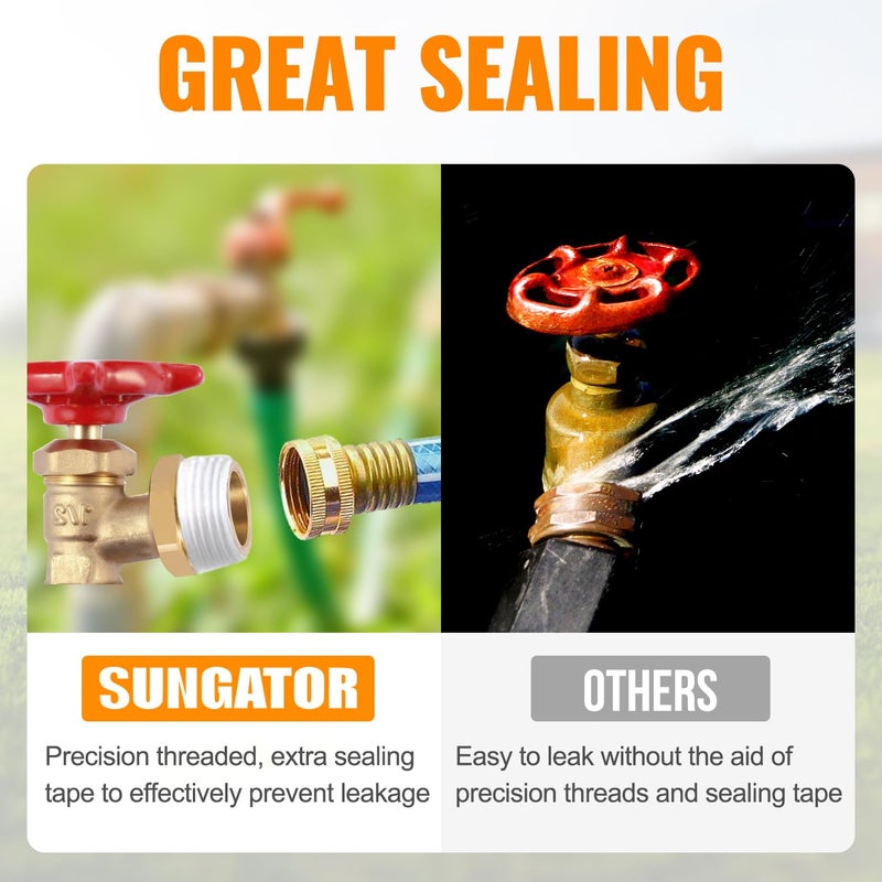 SUNGATOR موصل SUNGATOR 2PCS 3/4" GHT ذكر x 1/2" NPT أنثى، تركيب خرطوم حديقة نحاسي، محول GHT إلى NPT سداسي، محول خرطوم حديقة إلى أنبوب مع شريط ختم إضافي - Image 4